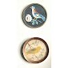 2 LARGE PAINTINGS UNDER GLASS ASSORTED BIRD BUTTONS