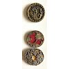 3 LARGE ASSORTED MATERIAL BUTTONS INCLUDING FABRIC.