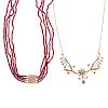 Two Ladies Necklaces in 14K with Garnets & Pearls