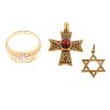 A Cross, Ring, & Jewish Star Pendant in 14K Gold