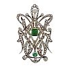 Silver 18k Gold Diamond Emerald Brooch Pendant 