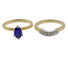 14k Gold Sapphire Diamond Engagement Wedding Ring Set 