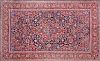 Fine Hand Knotted Persian Kashan Red and Blue Wool Carpet