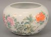 Chinese Republic flower bowl, having blossoming painted chrysanthemums exterior and painted fish on interior, blue mark on bottom. height 6 inches. Pr