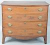 Federal Cherry chest, having bowied front top with reeded edges over four drawers set on flared french feet, chestnut and pine secondary woods, attrib
