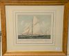 Currier and Ives, small folio hand colored lithograph on paper, "Sloop Yacht Volunteer" modeled by Edward Burgess at Boston, sight size: 12" x 14 1/2"