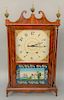 Wadsworths, Lounsbru and Turners, pillar and scroll shelf clock, having mahogany case scrolled around top with brass urn finials painted wood dial ove