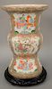 Chinese Rose Medallion vase, decorated in genre scene and panels with bird and figures in garden. vase height 15 1/2 inches. Provenance: Estate of Mar