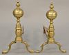 John Stickney Boston Federal brass andirons, with log stops signed. height 18 inches.