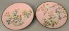 Pair of pink cloisonne enamel chargers, Japan, 19th/20th century Meiji/Taisho Period, one decorated with an eagle on a flowering branch and the other 
