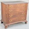 Cherry Chippendale oxbow chest, having shaped top over conforming set of four graduated drawers set on ogee feet in old finish, replaced brasses, circ
