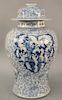 Blue & white covered baluster jar, China, mid 19th century, with central reserves of boys surrounded by scrolling foliage, cover glued, height: 18 inc