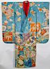 Meiji Period Pale Blue and Flowers Furisode Kimono