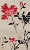 Japanese Red Flowers Hanging Wall Scroll Painting