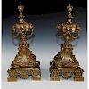 2 MONUMENTAL SOLID BRONZE BEAUX ARTS FIREPLACE ANDIRONS