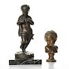 ART DECO BRONZE BUST AND STATUE WITH MARBLE BASE