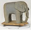 Elephant pull toy, early 20th c., 16 1/2'' h., 18''
