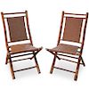 Pair of Wood and Wicker Folding Chairs