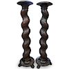 Pair of Wood Carved Twisted Pedestal Stands