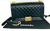 CHANEL Calfskin Gold-Tone Metal Boy Chanel Handbag