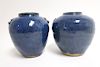 Pair of Modern Blue Glazed Pottery Jars
