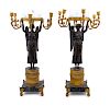 A Pair of Empire Gilt and Patinated Bronze Six-Light Figural Candelabra