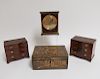 Chinoiserie Box, Pr. Miniature Chests & a Clock
