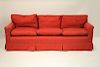 3 Seat Cushion Sofa, Red Fabric with Gold Dots