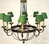 Midcentury Neoclassical Brass and Iron Chandelier