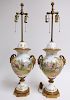 Pair Sevres Style Porcelain Urns as Table Lamps