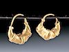 Greek Archaic Gold Earrings, Boat Shaped (pr)