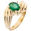 A  yellow gold 14 K diamond ring with emerald.
