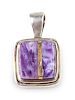 Charles Loloma 
(Hopi, 1921-1991) 
Sterling silver and charoite pendant with gold accents