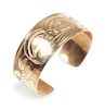 Pacific Northwest Coast Gold Plate Cuff
length 6 x opening 1 x width 1 inches
