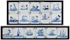 16 Framed Sea Creature and Ship Delft Tiles