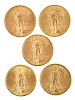 Five Saint Gaudens Gold Double Eagles