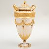 Wedgwood Gilt-Patterned Cream Ground Porcelain Two Handle Vase and Cover
