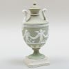 Wedgwood Green and White Jasperware Two Handle Vase and Cover