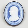 Wedgwood & Bentley Blue and White Jasperware Oval Cameo Mounted as a Pendant Brooch