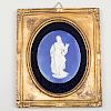 Wedgwood & Bentley Blue and White Jasperware Portrait Medallion of Apollo