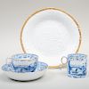 Wedgwood Blue Transfer Printed Porcelain Trio and a Grapeleaf Molded Porcelain Plate