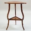 Art Nouveau Walnut and Fruitwood Marquetry Triangular Top Table Depicting Joanne of Arc
