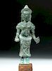 12th C. Khmer Bronze Statuette - Devi on Iron Pedestal