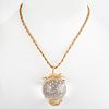 Steuben Crystal and 18k Gold Strawberry Pendant on a 14k Gold Rope Chain