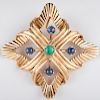 14K Gold, Emerald and Sapphire Pendant/Brooch