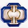 David Webb 18k Gold, Platinum, Diamond and Blue Enamel Pendant/Brooch