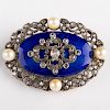 Silver, Gold, Enamel, Seed Pearl and Diamond Brooch