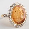 Carnelian Agate Intaglio of Fortuna, Set in a Gold and Diamond Ring