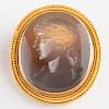 Neoclassical Agate Intaglio of Antinuous, Set in a Gold Pin