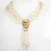 Eight Strand Freshwater Pearl Necklace with 14k Gold and Diamond Lion's Head Clasp